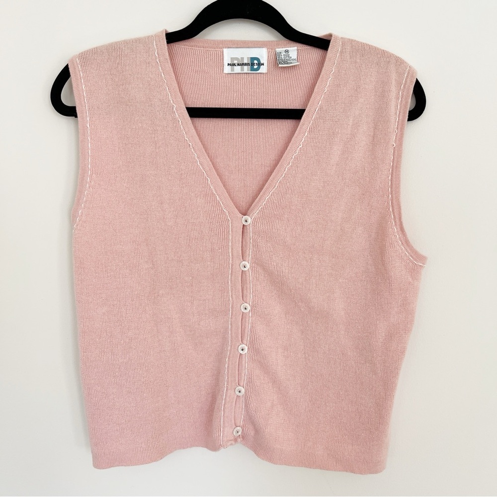 Vintage Paul Harris Design Pink Button-Front Vest Sleeveless Knit Top Grannycore